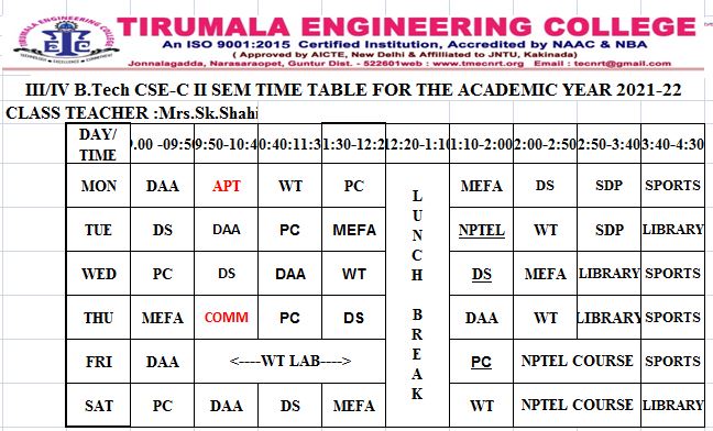 cse timetable